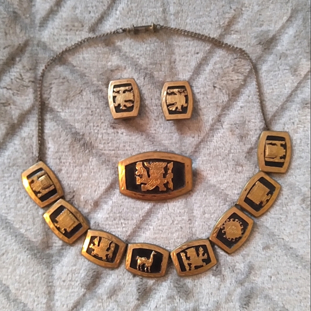 Vintage Cusco Jewelry Set 18K Gold and Sterling Silver